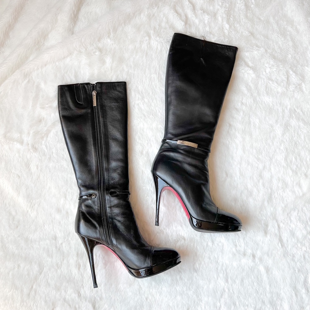 Luciano Padovan Made In Italy Knee High Boots Black Leather Cap Toe Platform 40